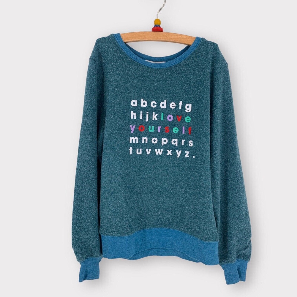 NEW Wildfox "Love Yourself" Alphabet Sweatshirt Fuzzy Green  XS 4/5